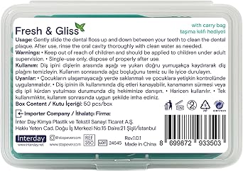 StopEver Fresh & Gliss Kürdanlı Diş İpi 2'li Paket (100 Adet) | Nane Aromalı | Diş Arası Temizliği, Ağız Hijyeni ve Günlük Kullanım için İdeal | Plastik Kutulu ve Taşıma Kılıflı Hediyeli