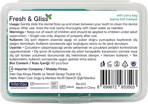 StopEver Fresh & Gliss Kürdanlı Diş İpi 3'lü Paket (150 Adet) | Nane Aromalı | Diş Arası Temizliği, Ağız Hijyeni ve Günlük Kullanım için İdeal | Plastik Kutulu ve Taşıma Kılıflı Hediyeli