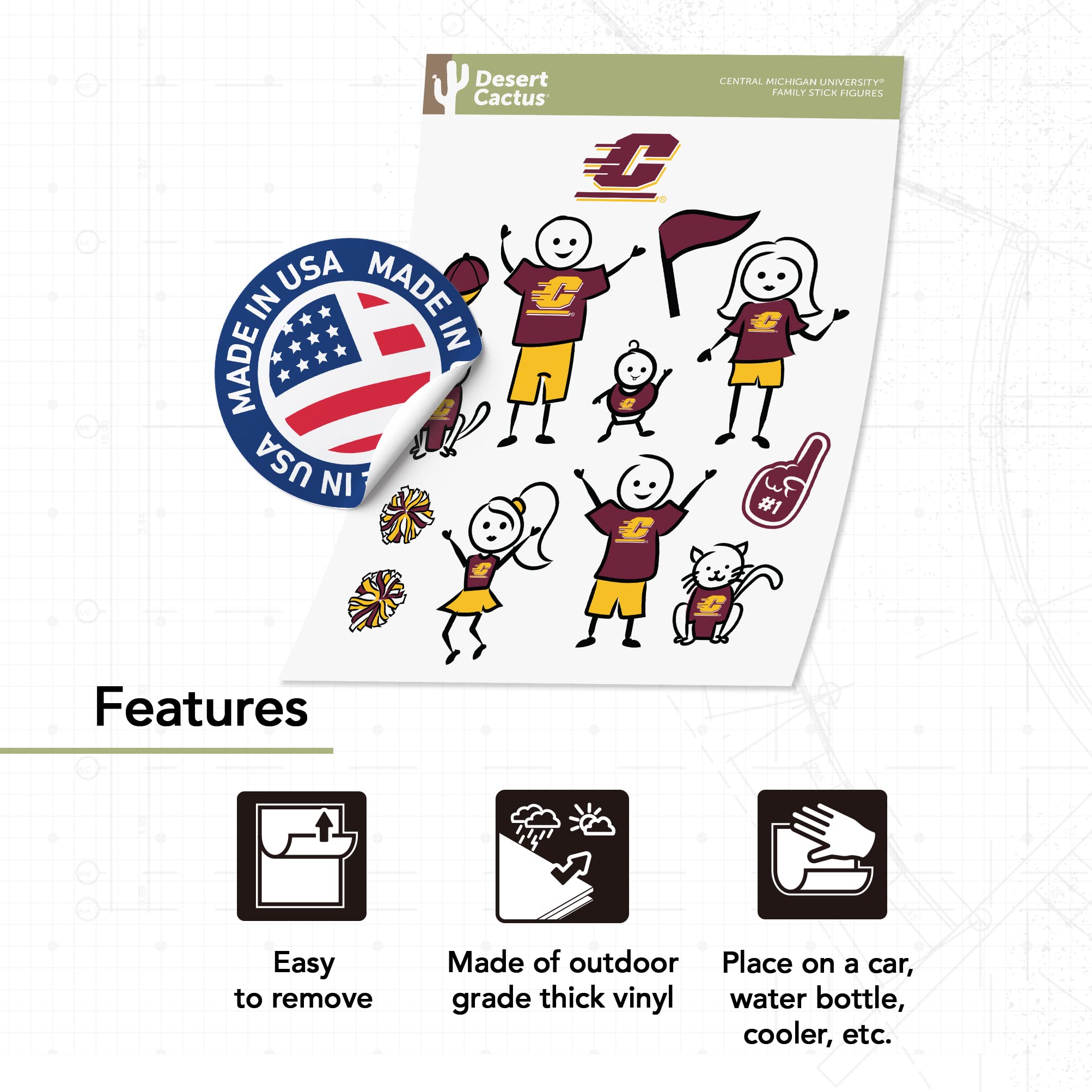 Central Michigan University Full Sheet Sticker Set — 4 Vinyl Decals For Laptop, Car, Water Bottle