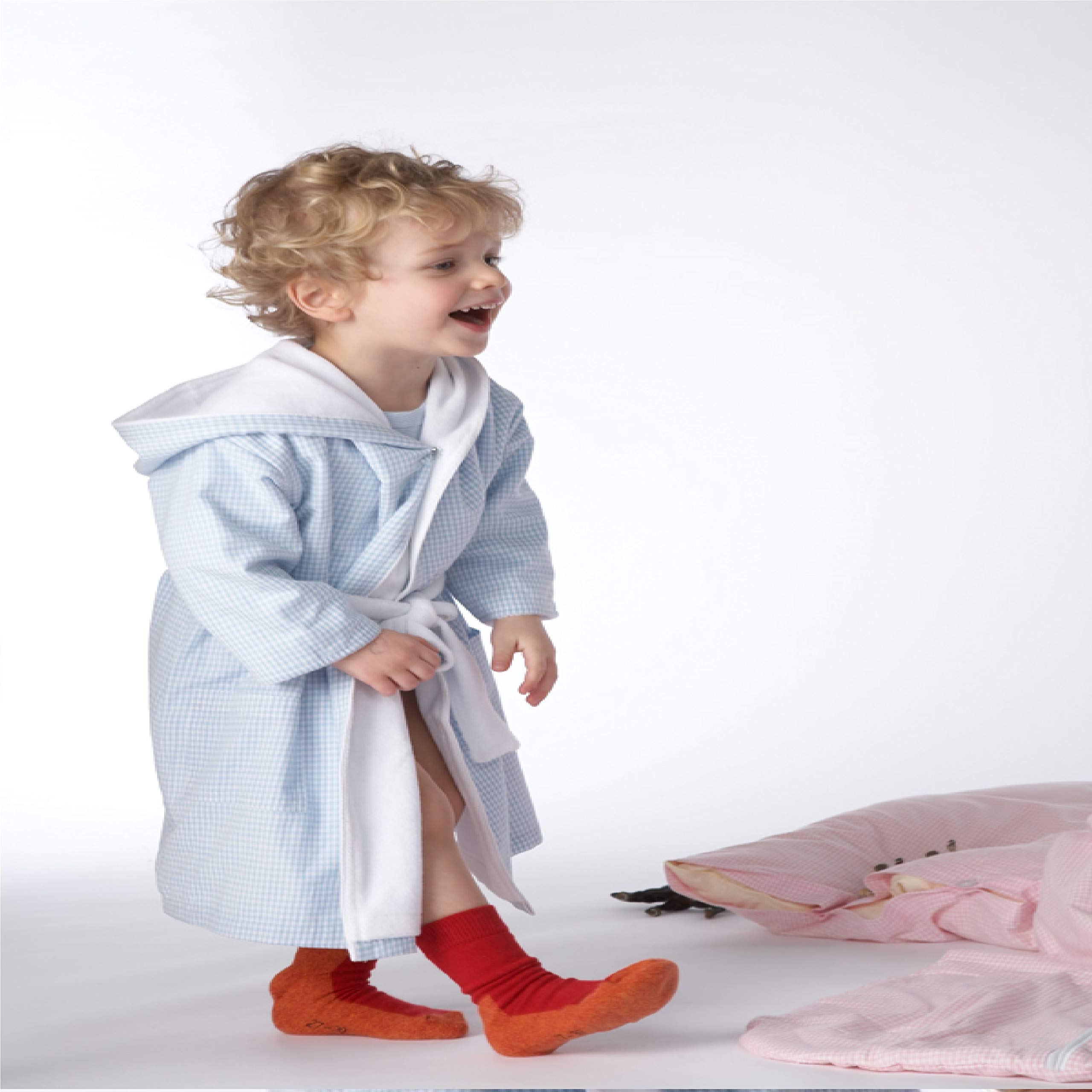 wellyou, Baby-Kinder-Bademantel, Vichy-Karo, für Mädchen und Jungs, 100% Baumwolle, Größe 68-122