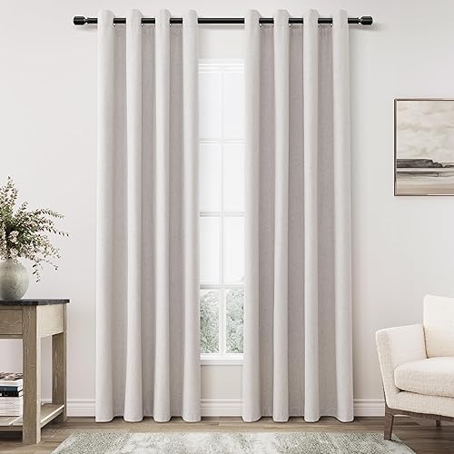 Miniatura 61 de Cream Linen Blackout Curtains 96 Length 2 Panels Set for Living Room Bedroom, 100% Black Out Thermal Insulated Linen Drapes, Room Darkening Grommet