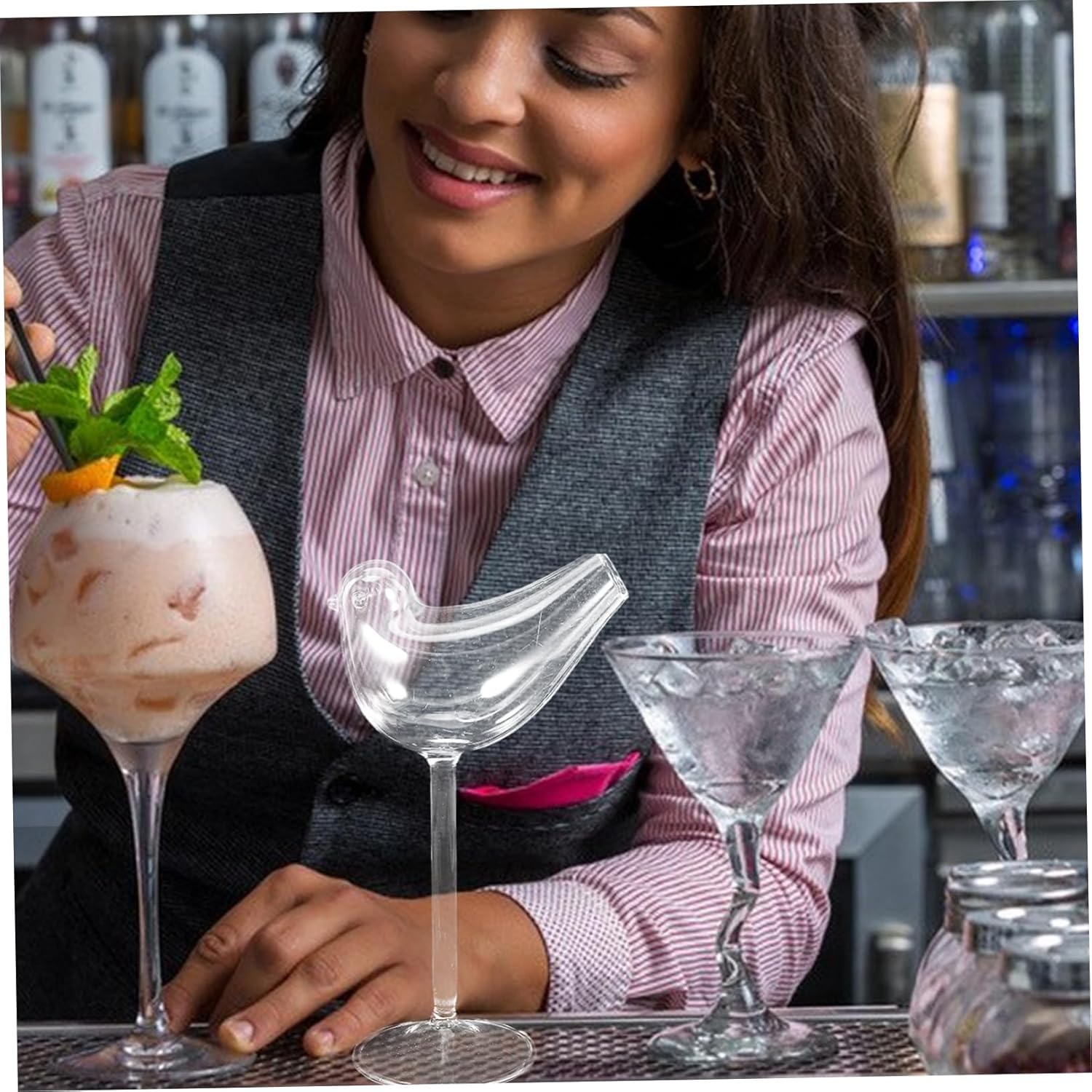 PRETYZOOM 4pcs Smoke Cocktail Glasses Modern Tumbler Cups for Whiskey Brandy Wine Birthday Wedding Party