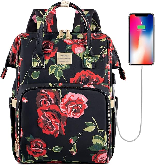 Laptop Backpack,15.6 Inch Stylish College School Backpack with USB Port Charging, Water Resistant Casual Daypack Laptop Backpack for Women/Boys/Girls/Business/Travel (Flower3)