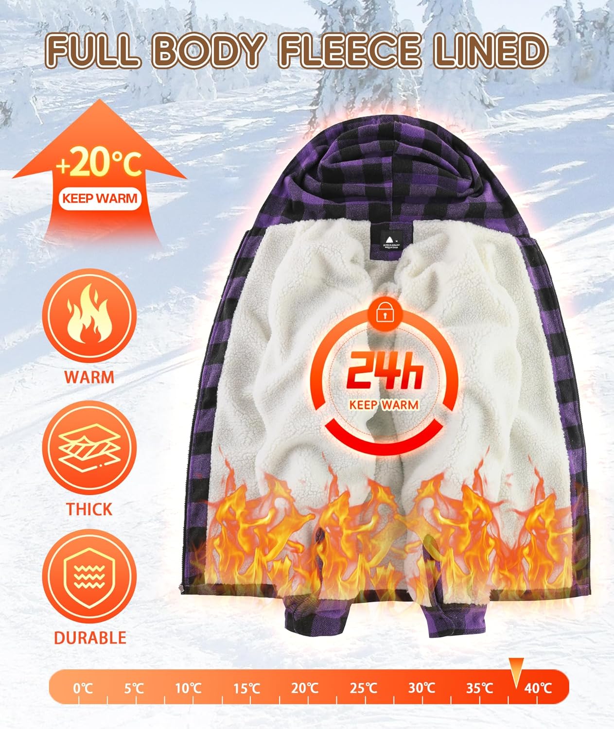 Mens Plaid Full Zip Hoodie Warm Flannel Shirt Jacket Fleece Lined Outerwear Coat with Hood - Image 4