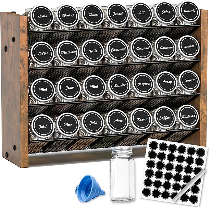 Spice Rack Organizer with 28 Glass Spice Jars