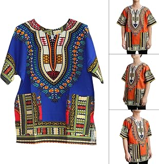 CALANDIS Unisex African Dashiki Shirt V Neck Short Sleeve Comfortable Summer Wear One Size Blue Price In India