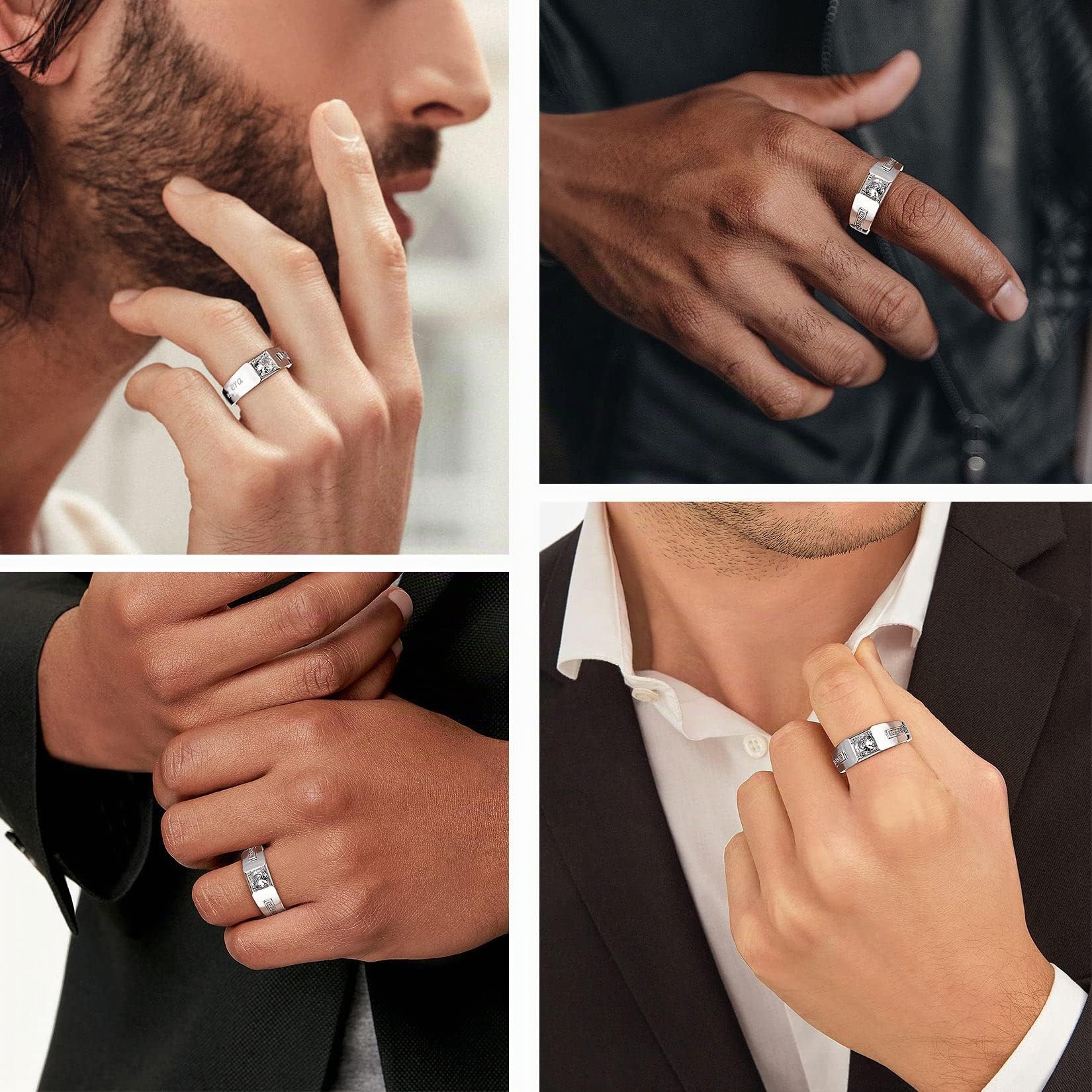 Suplight Anillos de Plata de Ley 925 Anillos Compromiso Pareja Anillo con Circonita Negra/Blanca/Azul Tamaño 12-30