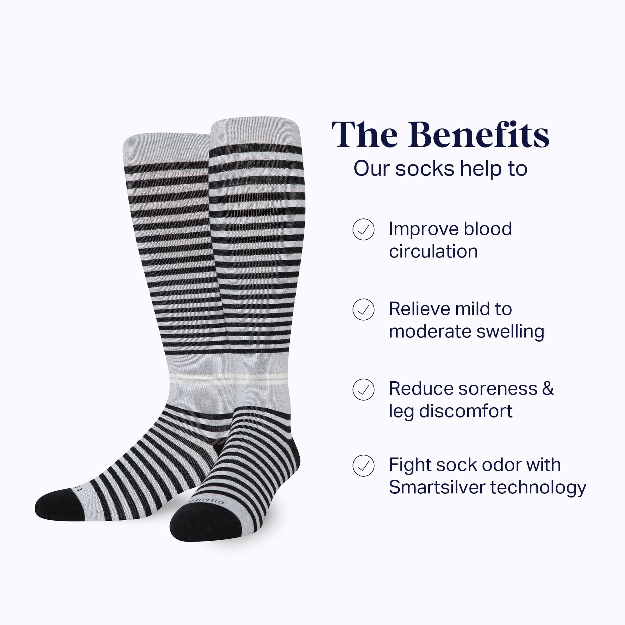 Comrad Premium Cotton Knee High Socks - 15-20mmHg Graduated Compression Socks - Soft & Breathable, Unisex: Regular Grey/Black Stripe Medium