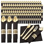 Supernal 120Pack Pre Rolled Silverware Set, Wrapped Disposable Silverware Set, Disposable Utensils Includes 120 Plastic Forks and Spoons, 120 Plastic Knives, 120 Napkins for Wedding, Birthday, Party