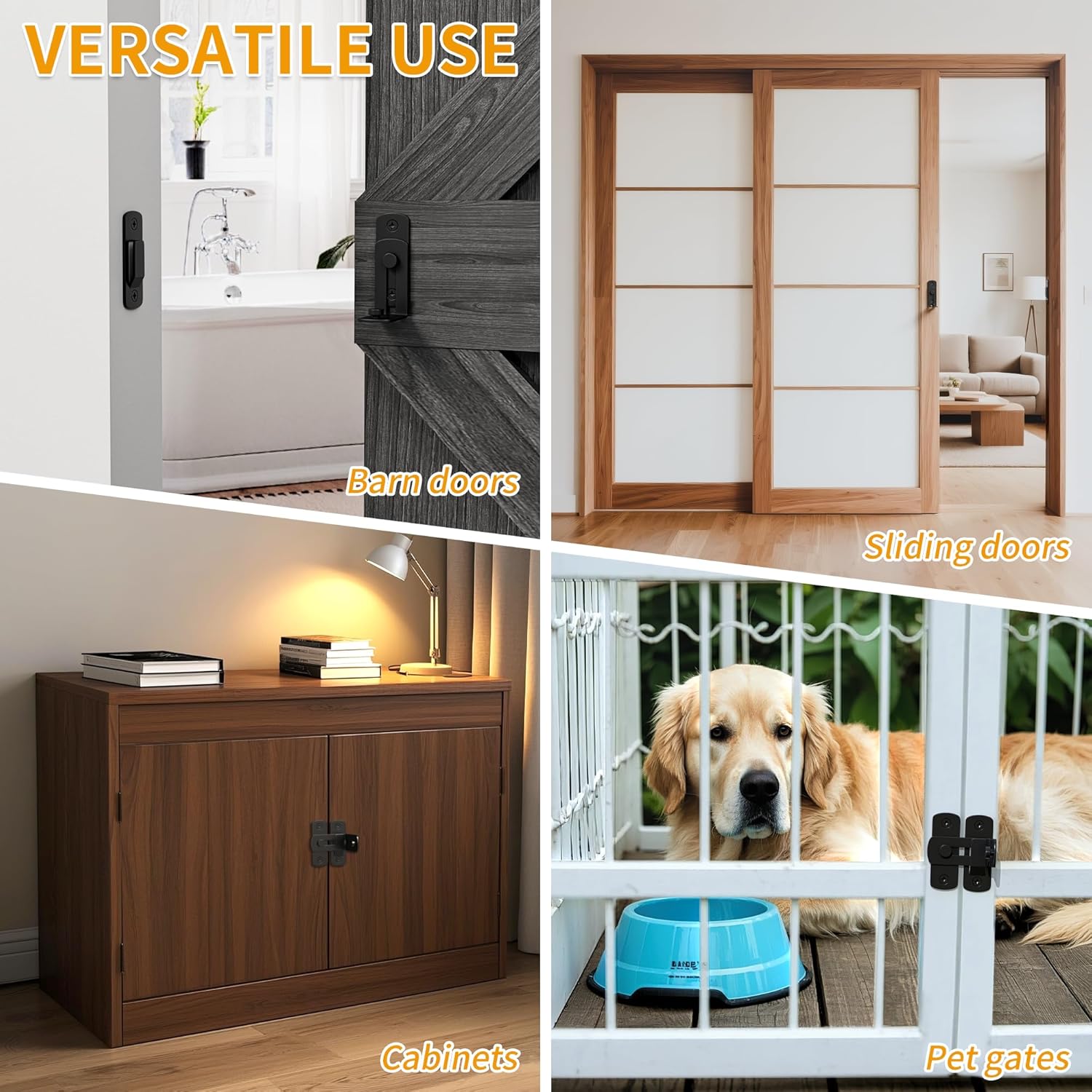 2 Pack 90 Degree Flip Barn Door Lock, Protect Privacy - Security Gate Latch, Hook Lock Latch for Barn, Garden, Bathroom, Outdoor, Garage, Window, Sliding Door，Black