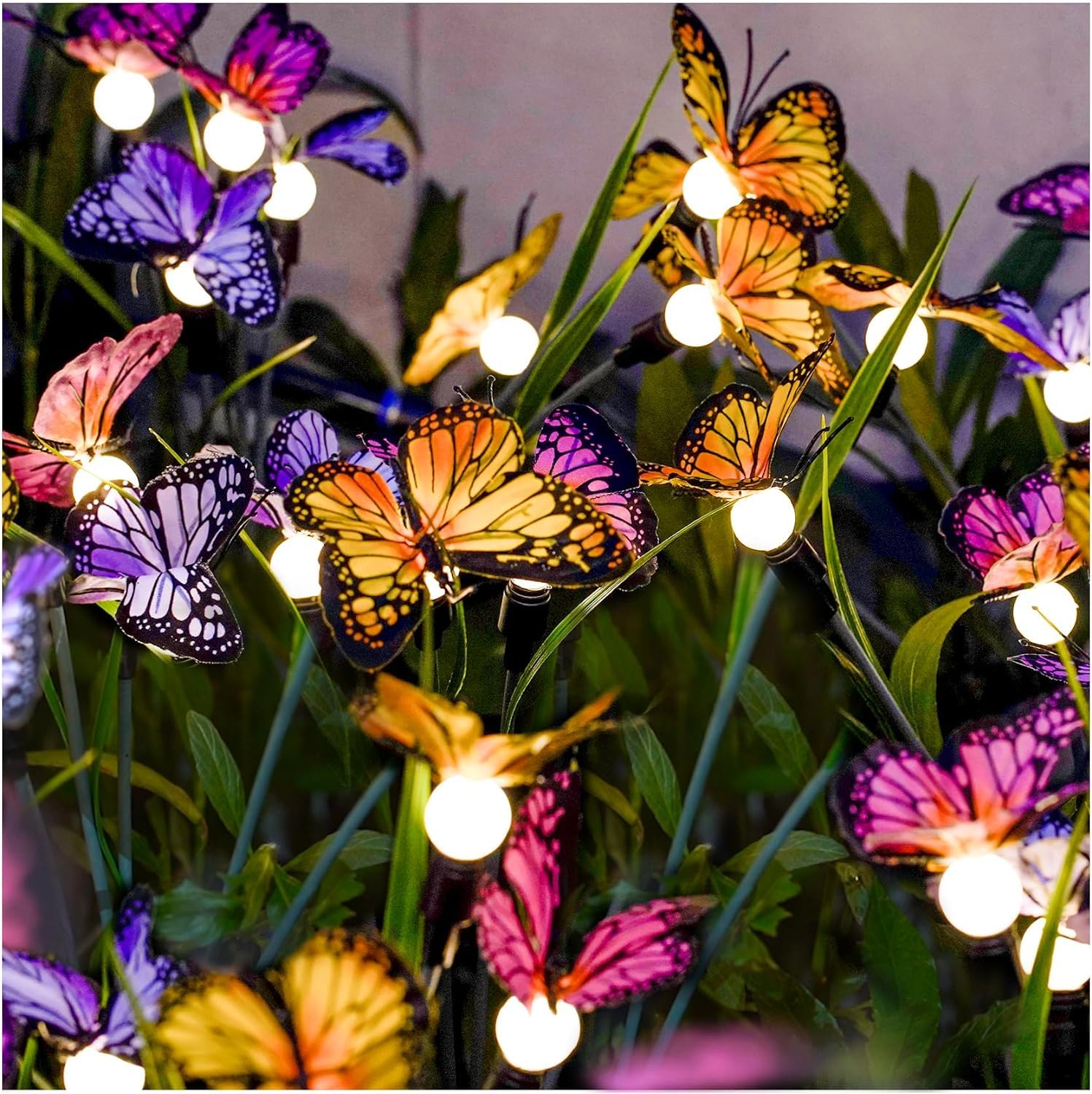 6 Pack Solar Garden Lights 60LED Solar Butterfly Light Solar Outdoor Lights Yard Patio Pathway Decoration High Flexibility Iron Wire Realistic Butterflies