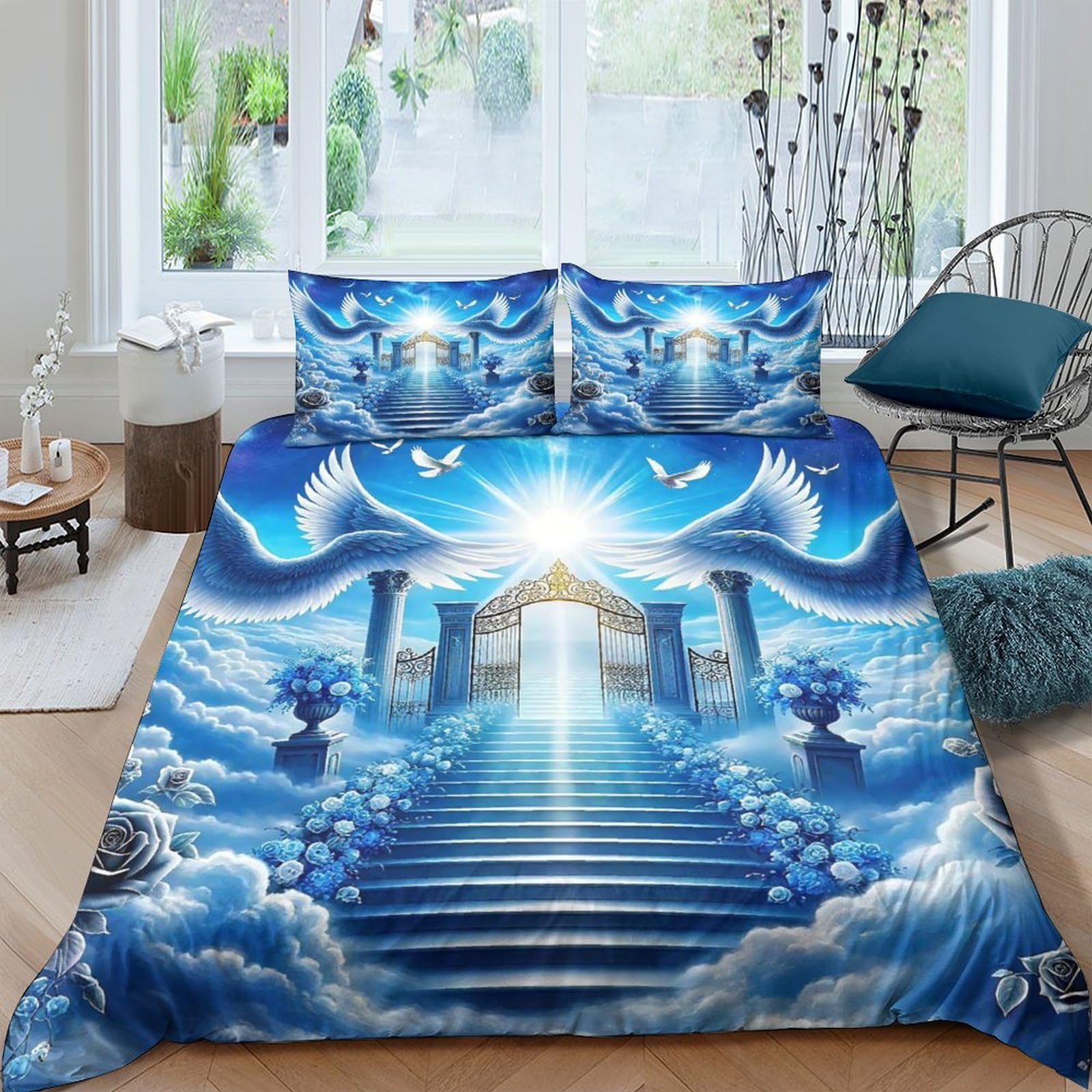 Housse de couette ailes d'ange parure de lit 3 pièces à offrir pour décorer une chambre de fille