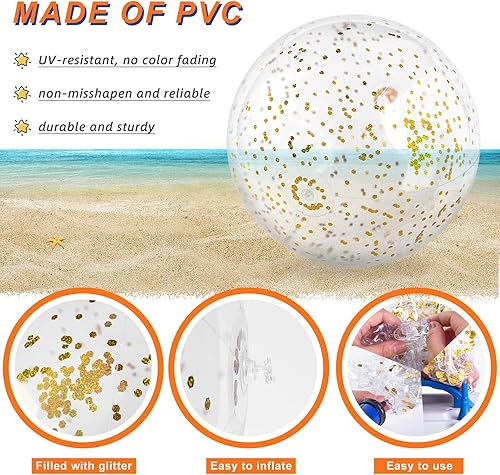 Miniatura 4 de AMOR PRESENT Inflatable Beach Balls, Glitter Beach Ball 16 Inch Clear Inflatable Ball with Gold Confetti for Kids Birthday Summer Pool Party
