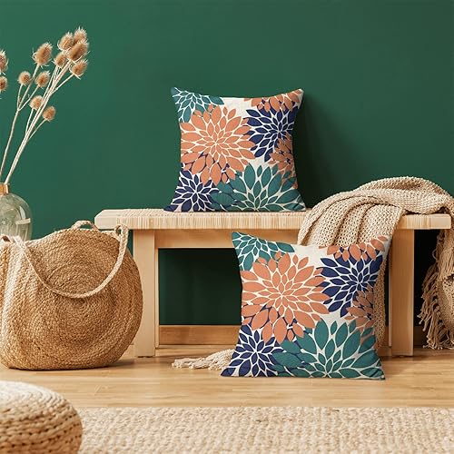 Miniatura 2 de Juego de 2 fundas de almohada de 18 x 18 pulgadas, diseño floral de dalia, para decoración de verano, diseño moderno de flores geométricas, para