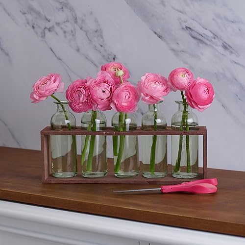 Miniatura 6 de Elements Botellas de vidrio decorativas de 13.58 x 2.95 x 6.3 pulgadas en organizador de madera, incluye 5 botellas de vidrio verde en bandeja con