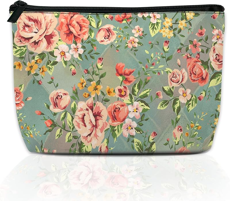 Necessaire de maquiagem DEMACYA vintage floral em poliéster, com zíper, 24,13 x 14,99 x 8,13 cm