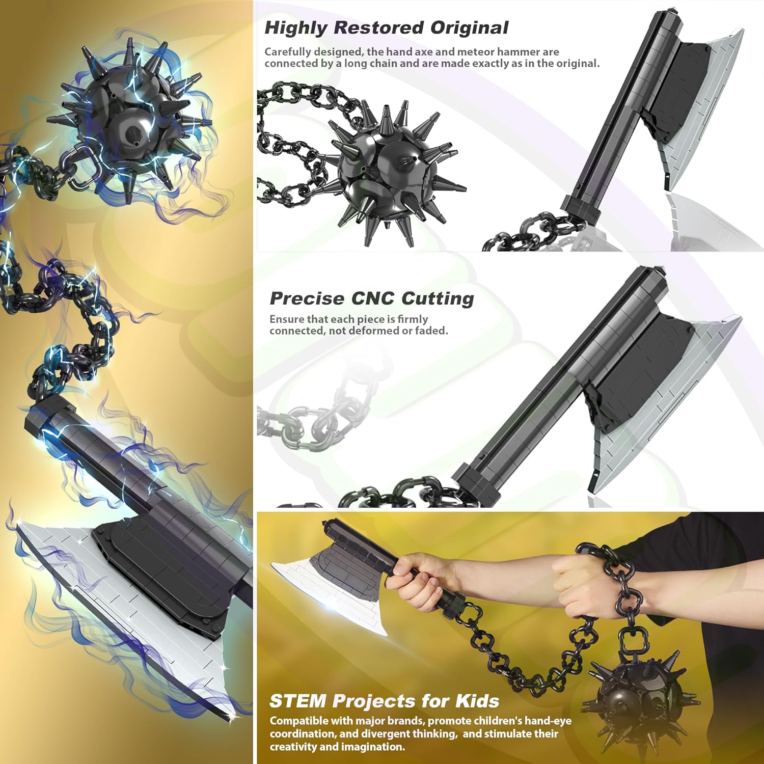 Jorumo Swords Building Sets for Adults, 42in Himejima Gyomei Axe & Meteor Hammer Building Block, Anime Sword Building Toy Katana Gift, 826 Pcs