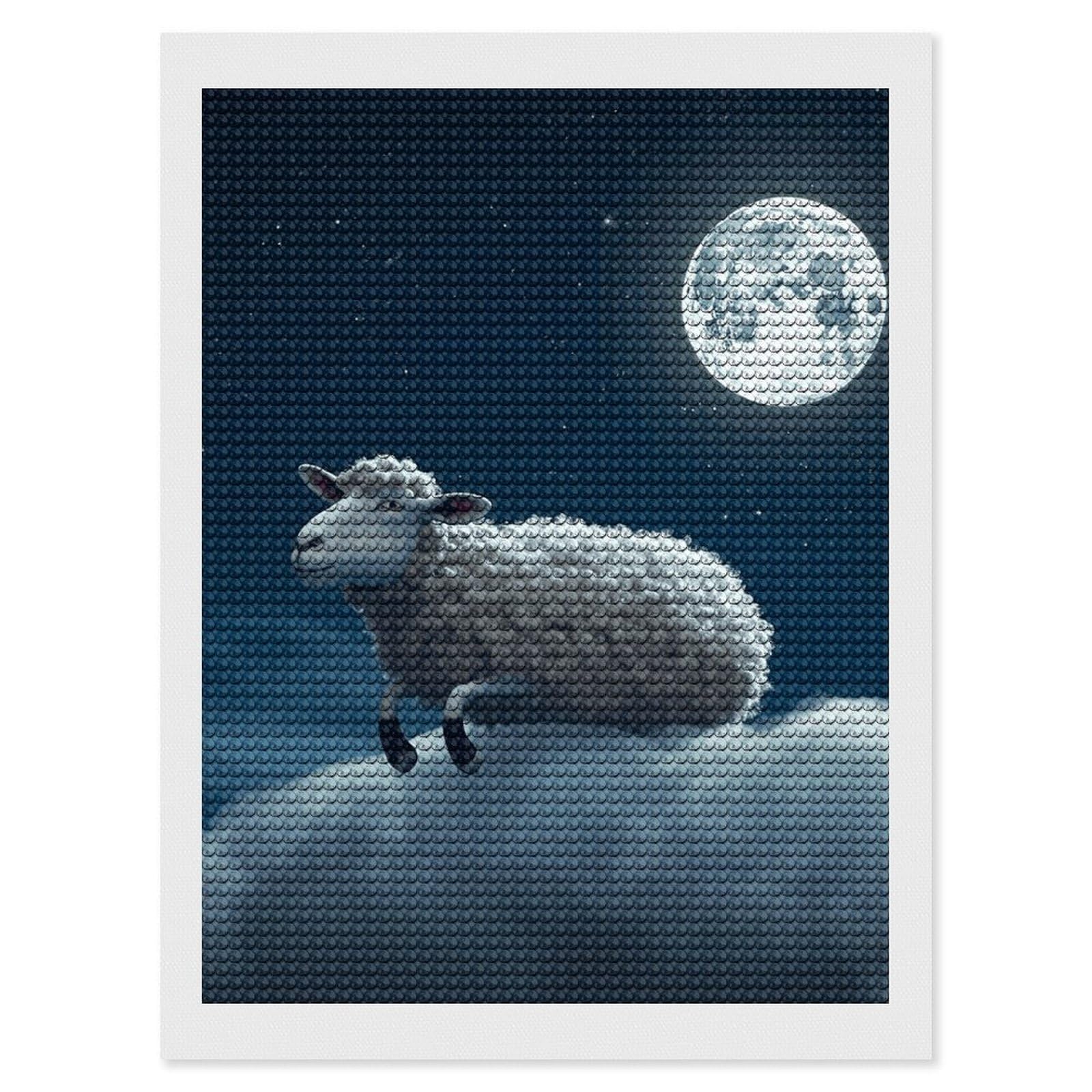 DWVTSLH Sheep Flying Over The Moon Diamond Painting Kits for Adults, Personalized Diamond Photo Art Full Drill, DIY 5D Diamond Art Painting Kits for Beginners, Home Wall Decor 12"x16"