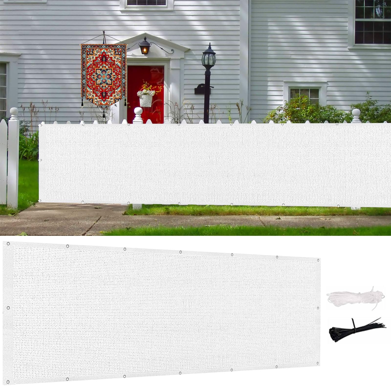Brise vue 40 x 620 cm HDPE blanc résistant intempéries avec œillets