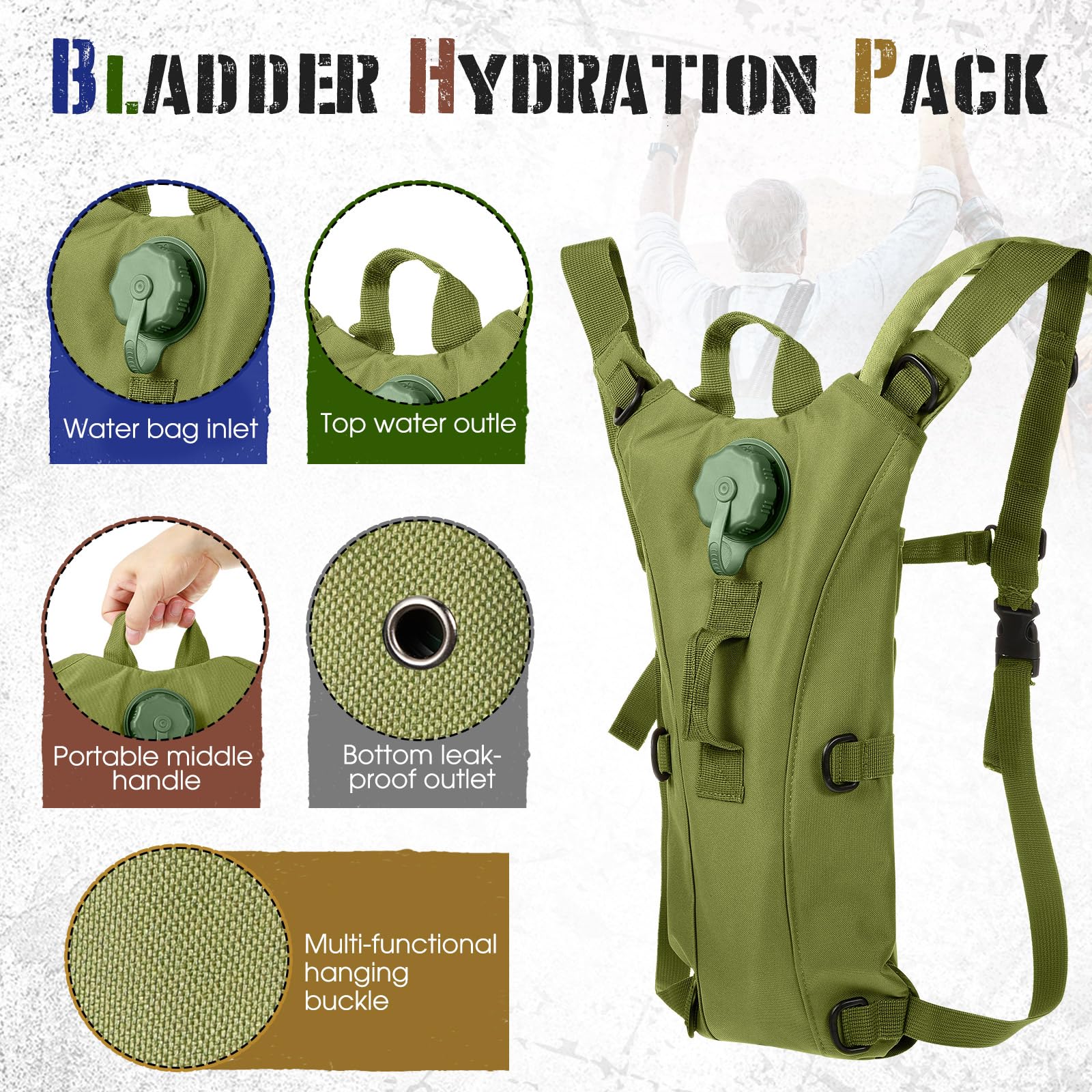 Sanwuta Mochila táctica ligera de hidratación con bolsa de agua de 3 litros, mochila de hidratación de 17.72 x 7.87 pulgadas, mochila de agua, bolsa de hidratación para senderismo, correr (negro,