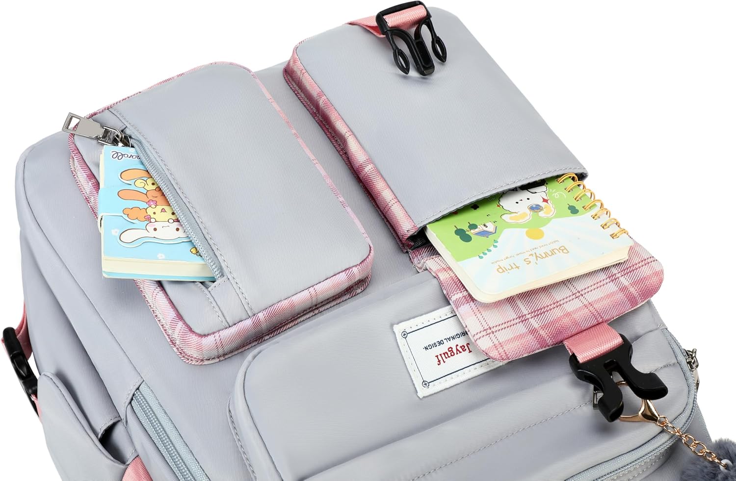 Girls School Backpack Cute Book Bag for Teenagers College Laptop Backpack Grey - Image 10