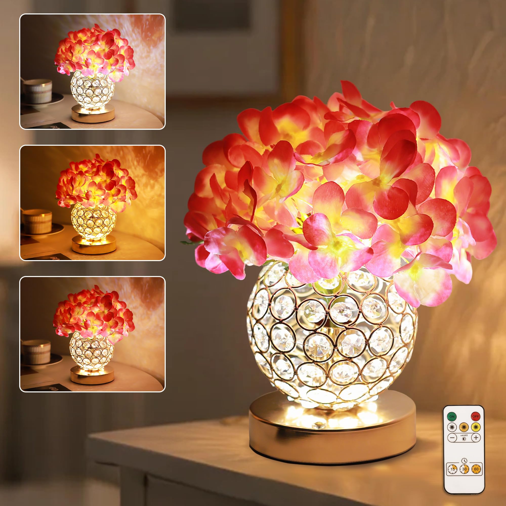TURMTF Pink Hydrangea Flower Lamp with Remote - 3-Color Dimmable USB-C Rechargeable Decor, Gifts for Women Wife Friend Christmas Birthday(Hydrangea-Pink)
