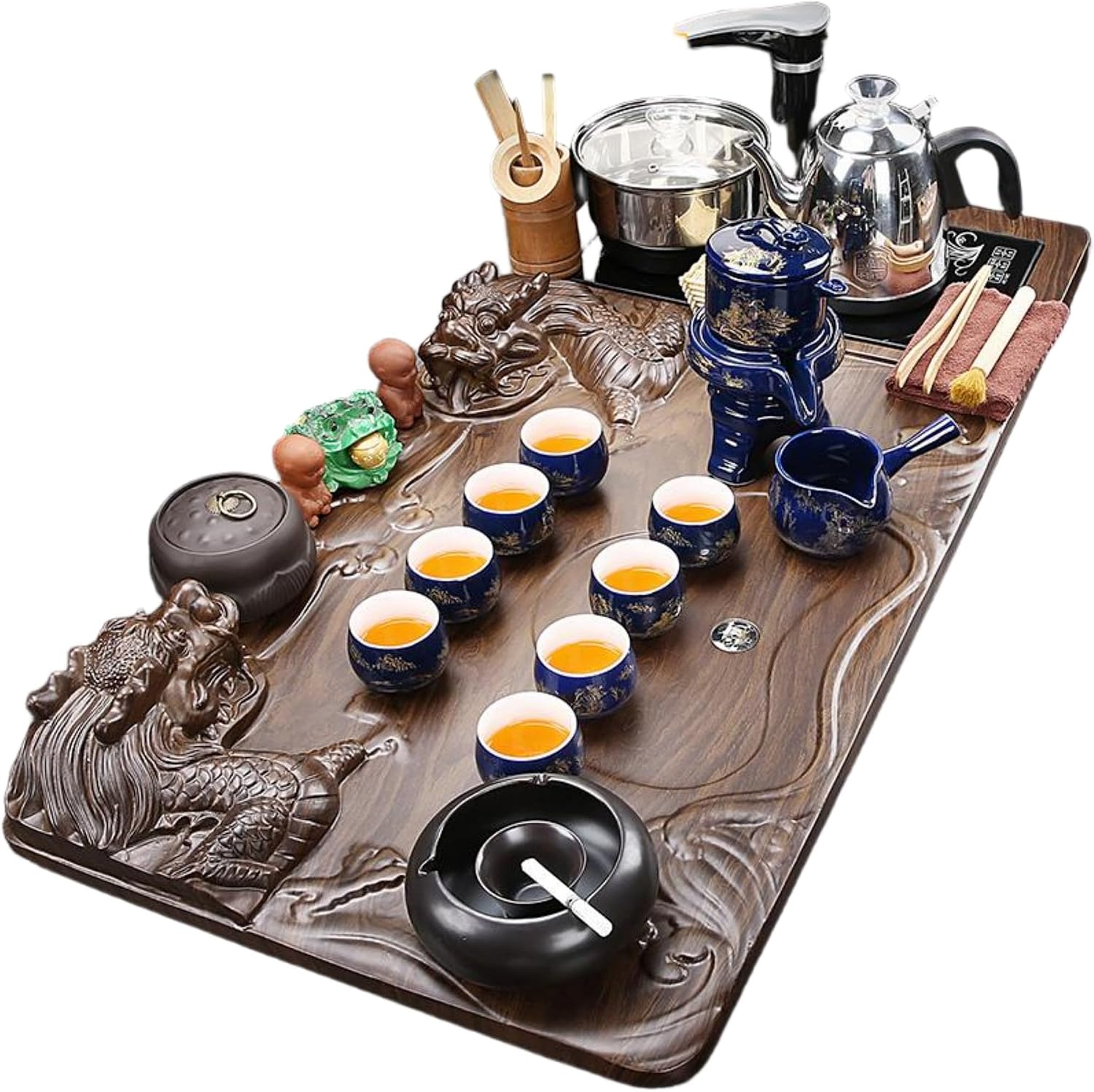 MOYEE 整套汝窑茶具套装家用 Fully Automatic Tea Set,全自动烧水壶一体茶盘 Chinese Gongfu Tea Tray 功夫泡茶台办公大茶海 A2249