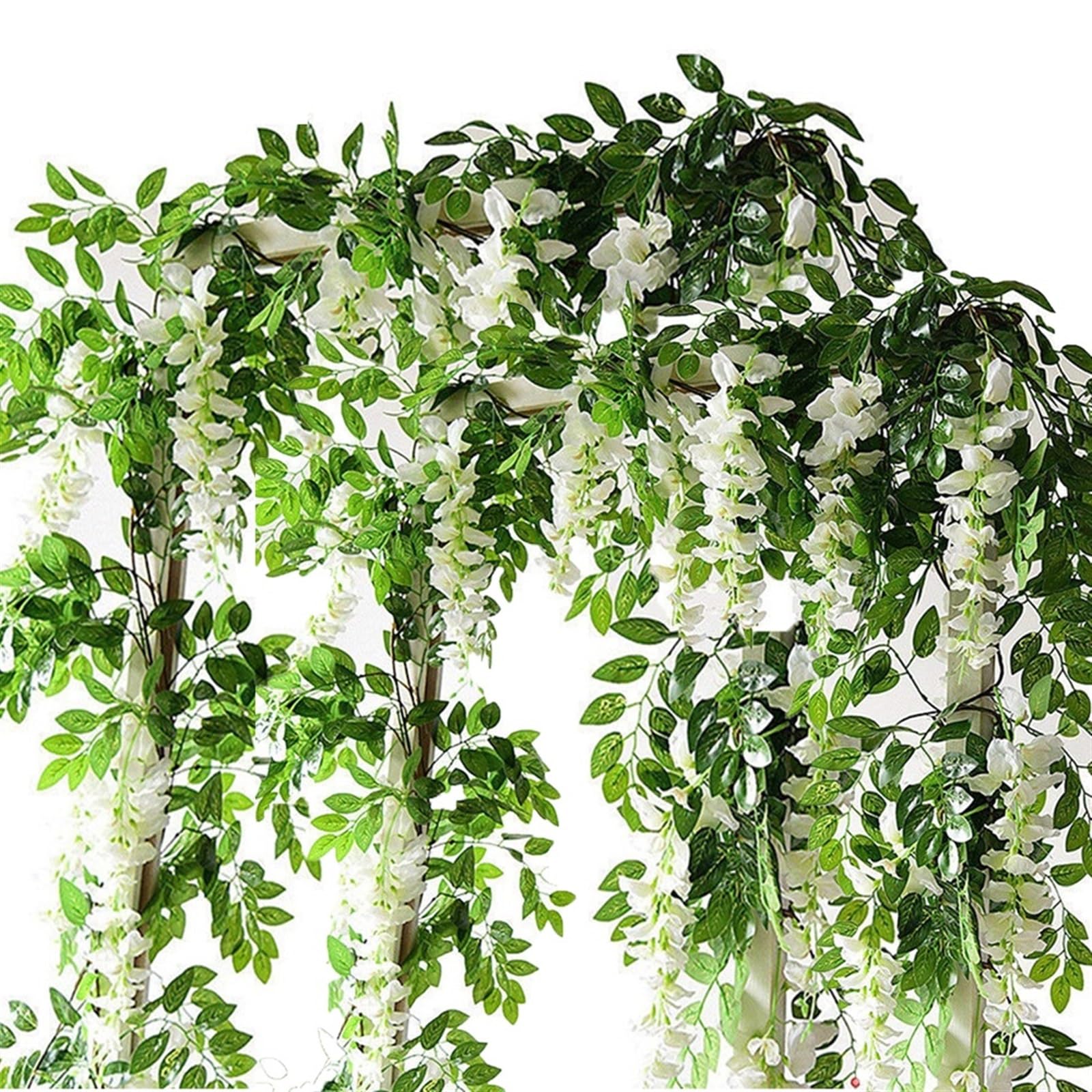 NDSJAIE Artificial Flower Vine 2PCs Wisteria Artificial Flowers Hanging Garland Vine Rattan Fake Flower String Silk for Home Garden Wedding Decoration For decoration(White 2Pcs)