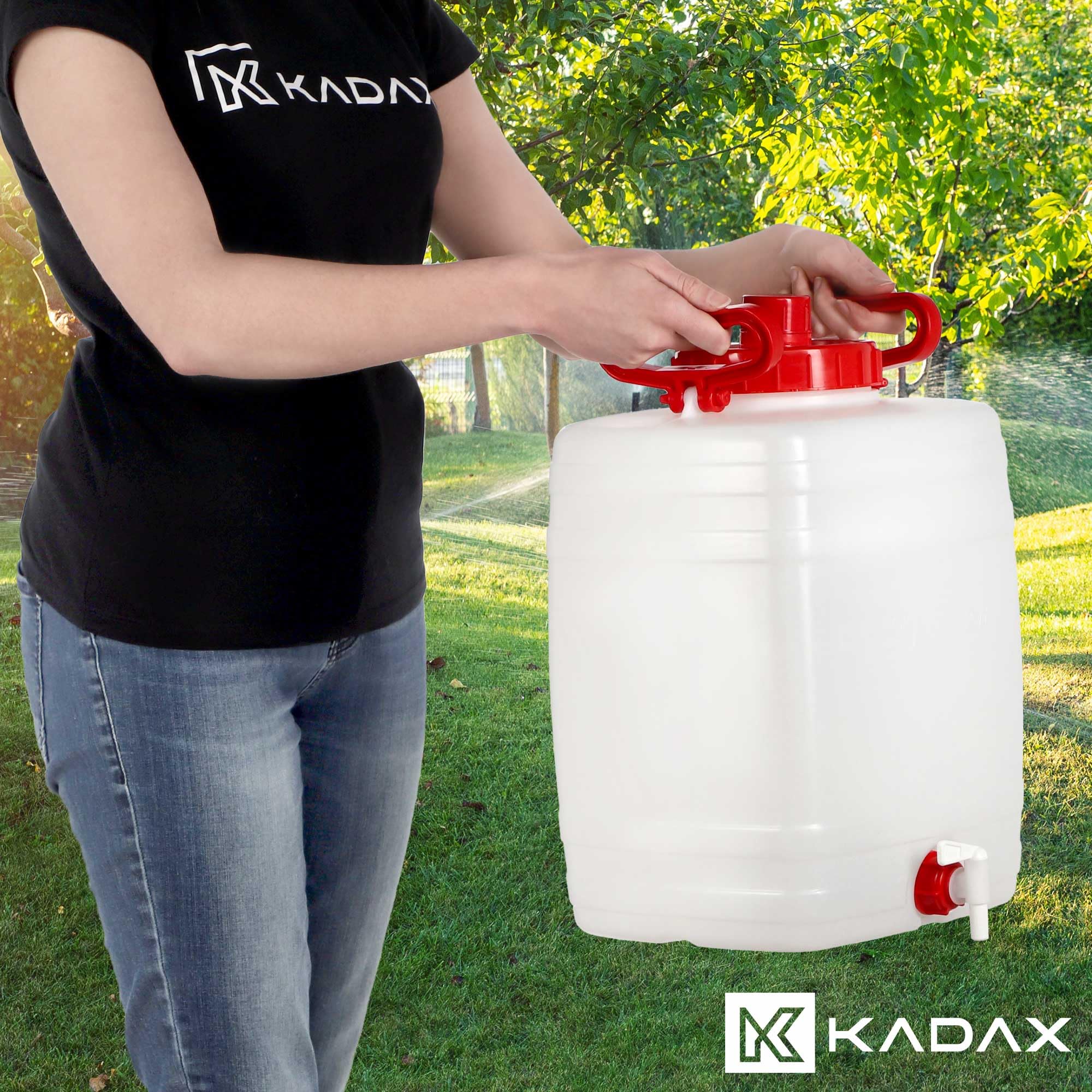 KADAX Bidón de agua, barril para bebidas de plástico, bidón de agua potable, depósito de agua con grifo, recipiente de agua, bidón para bebidas con junta de goma (20 L, blanco)