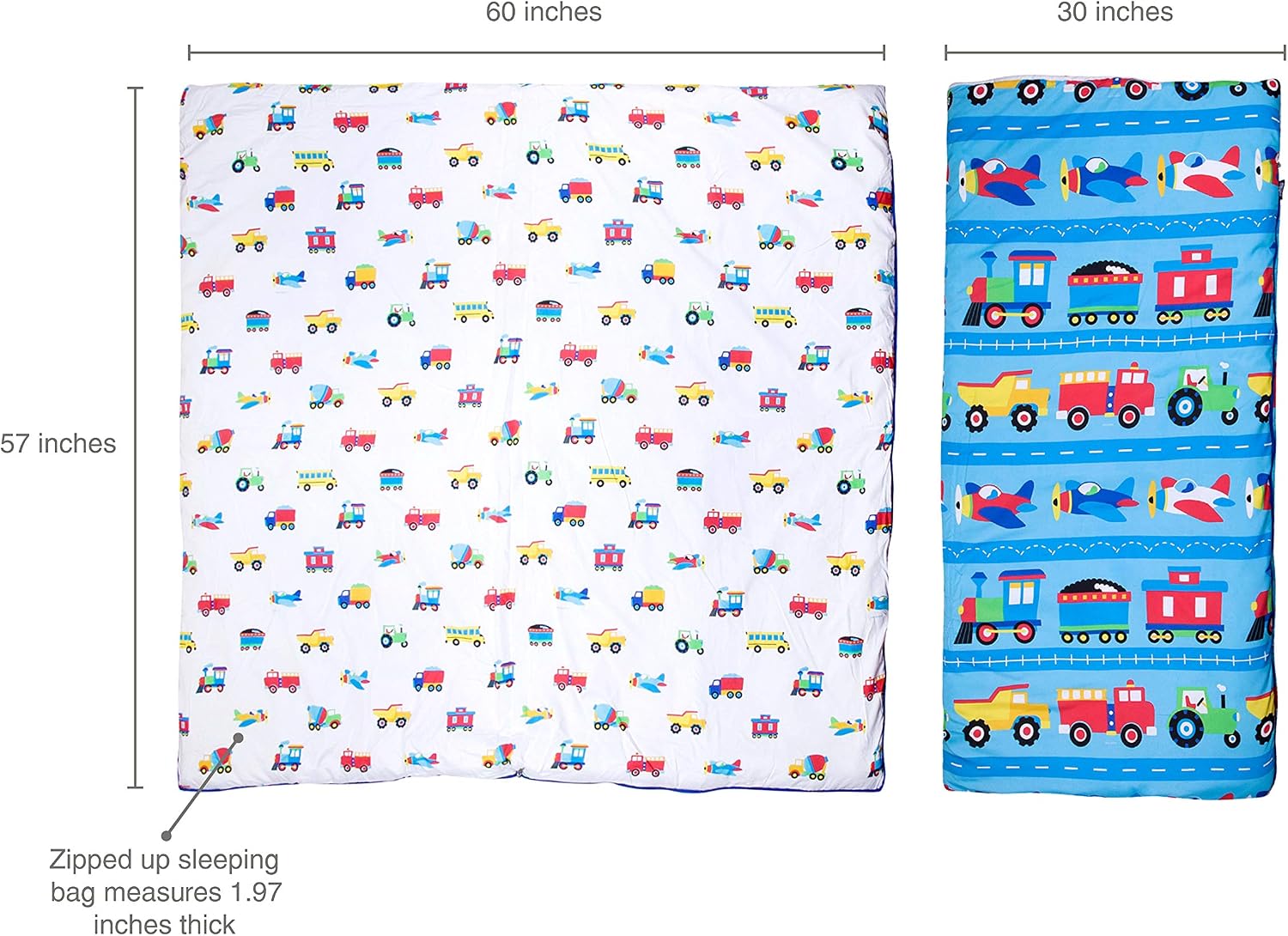Wildkin Kids Microfiber Sleeping Bag – Roll-Up Design with Storage Bag for School, Travel & Camping - Trains, Planes, and Trucks