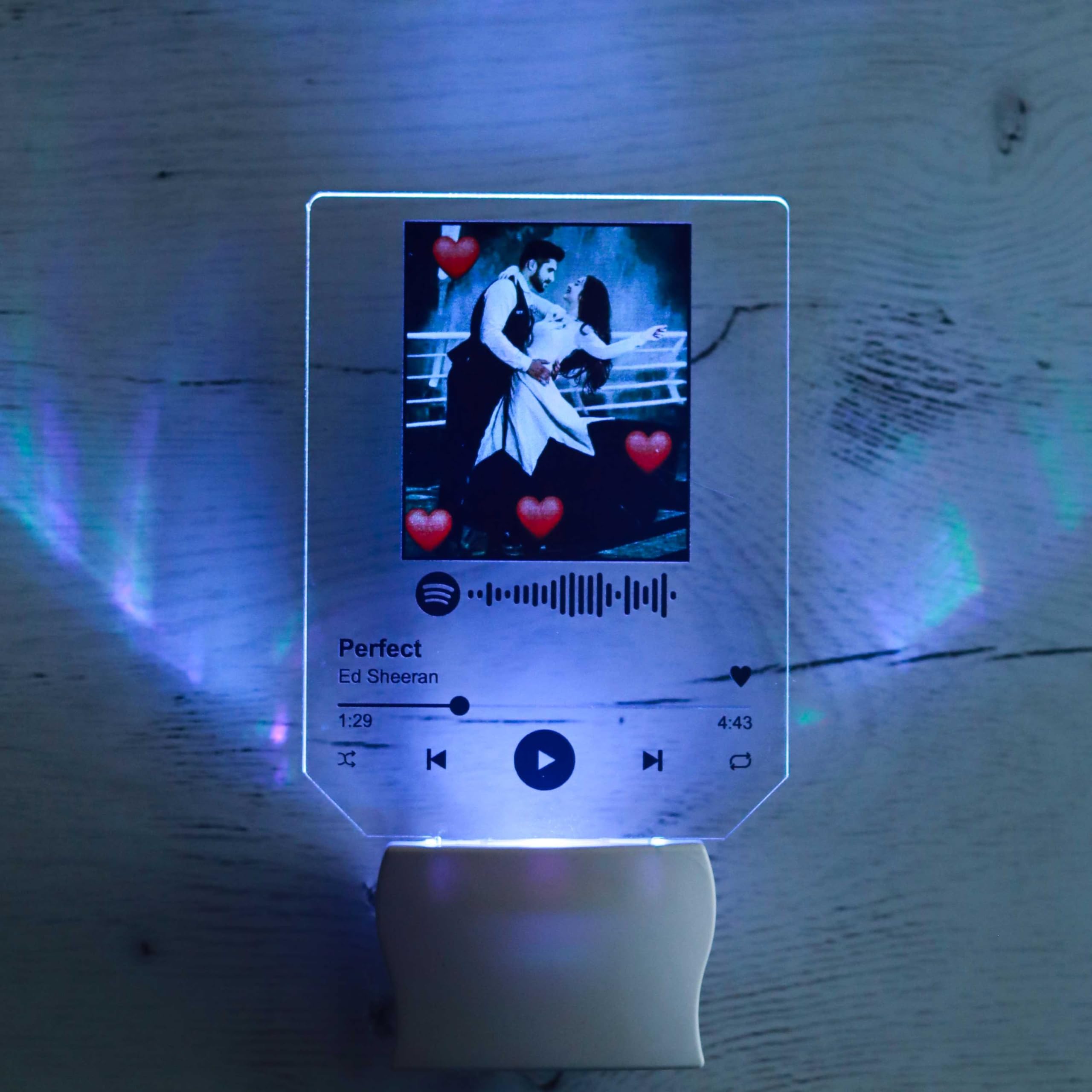 GIFTSNPLAQUES Spotify Plaque With 7 Color Changing LED Light Personalized Photo Printed Spotify Plaque Best Gift For Anniversary Return Gift |Material: Acrylic | Size: 3X4 Inch, Multicolor
