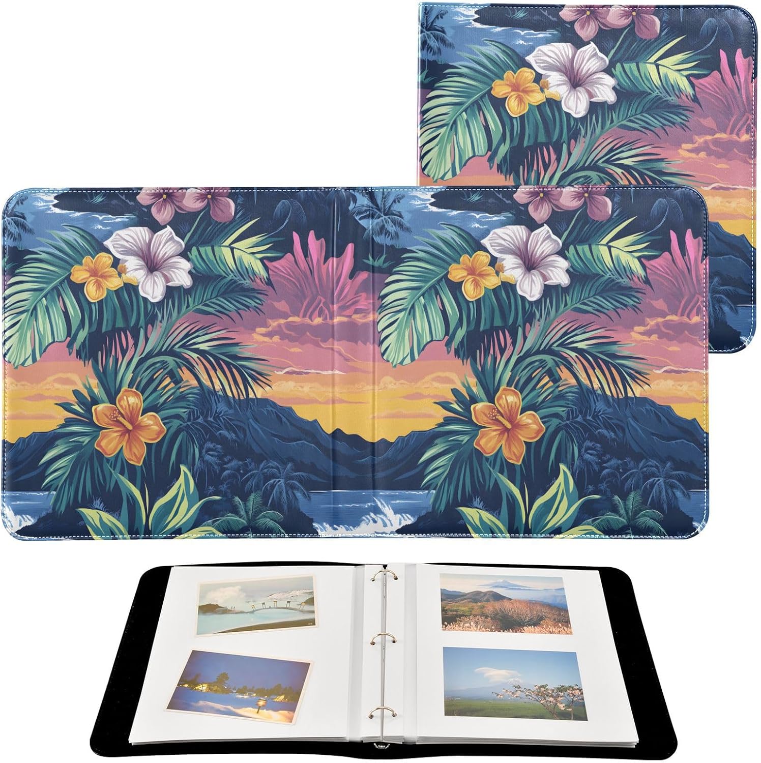 Hawaiian Palm Flower Photo Album Self Adhesive for 4x6 8x10 Pictures Leather Scrapbook Albums 40 Pages