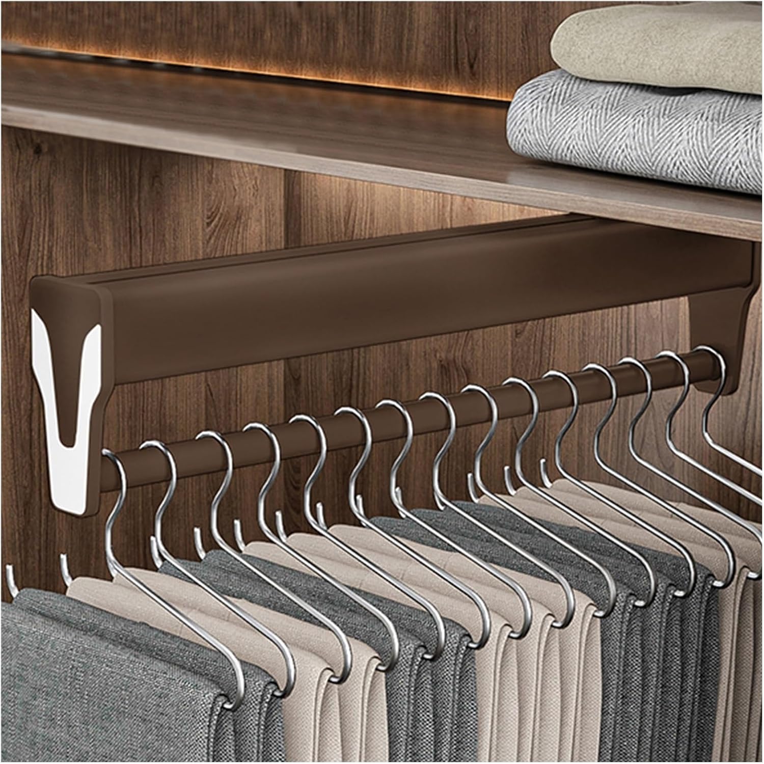 引き出し式ズボンラック、伸縮式クローゼットハンガーレール、衣類衣類ラックオーガナイザーホルダー30-55cm、耐荷重35kg、45c