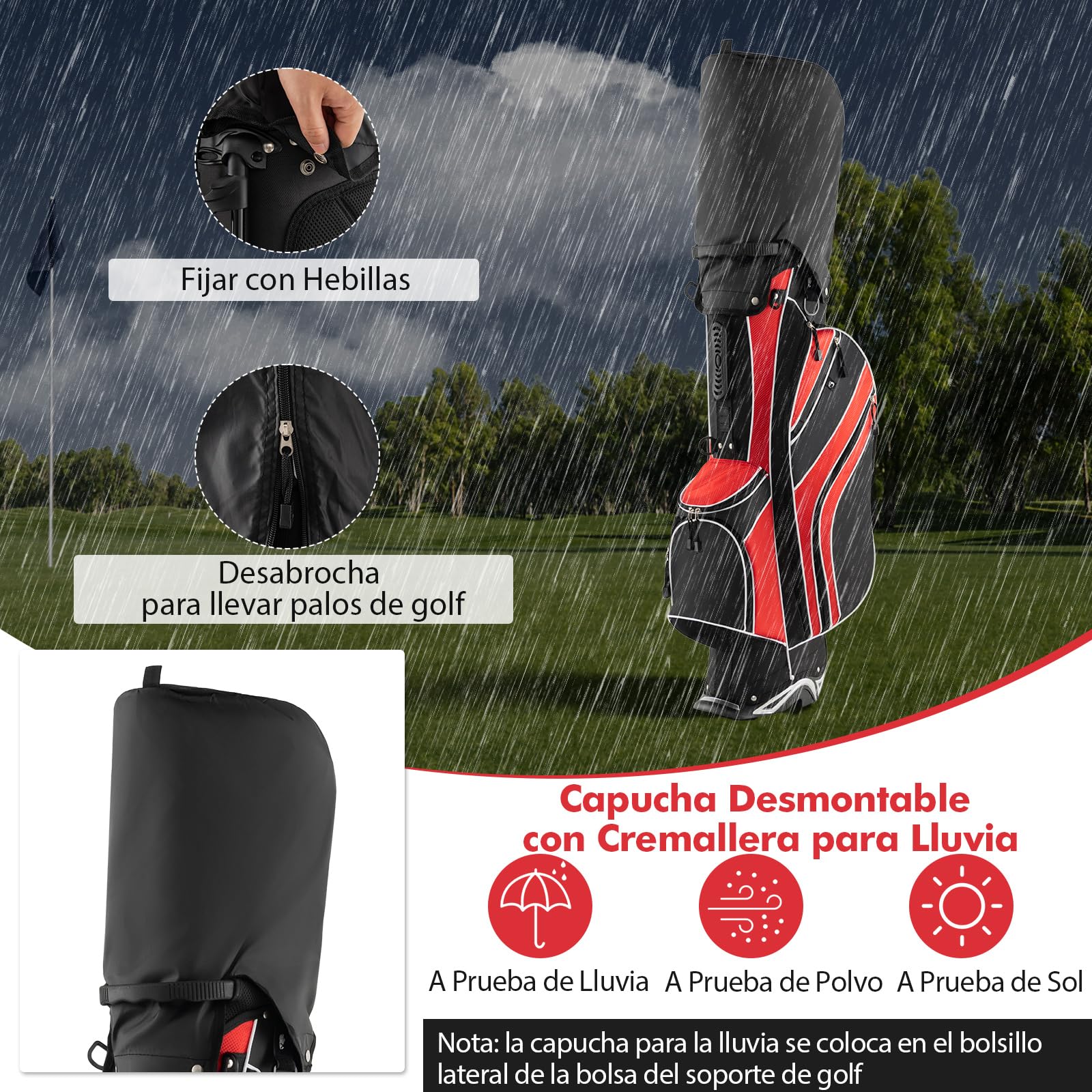 COSTWAY Bolsa de golf, Bolsa de Palos de Golf con 5 Divisores, 7 Bolsillos con Cremallera, Paragüero, Bolsa de Golf Ligera y Portátil con Correa para el Hombro (rojo)