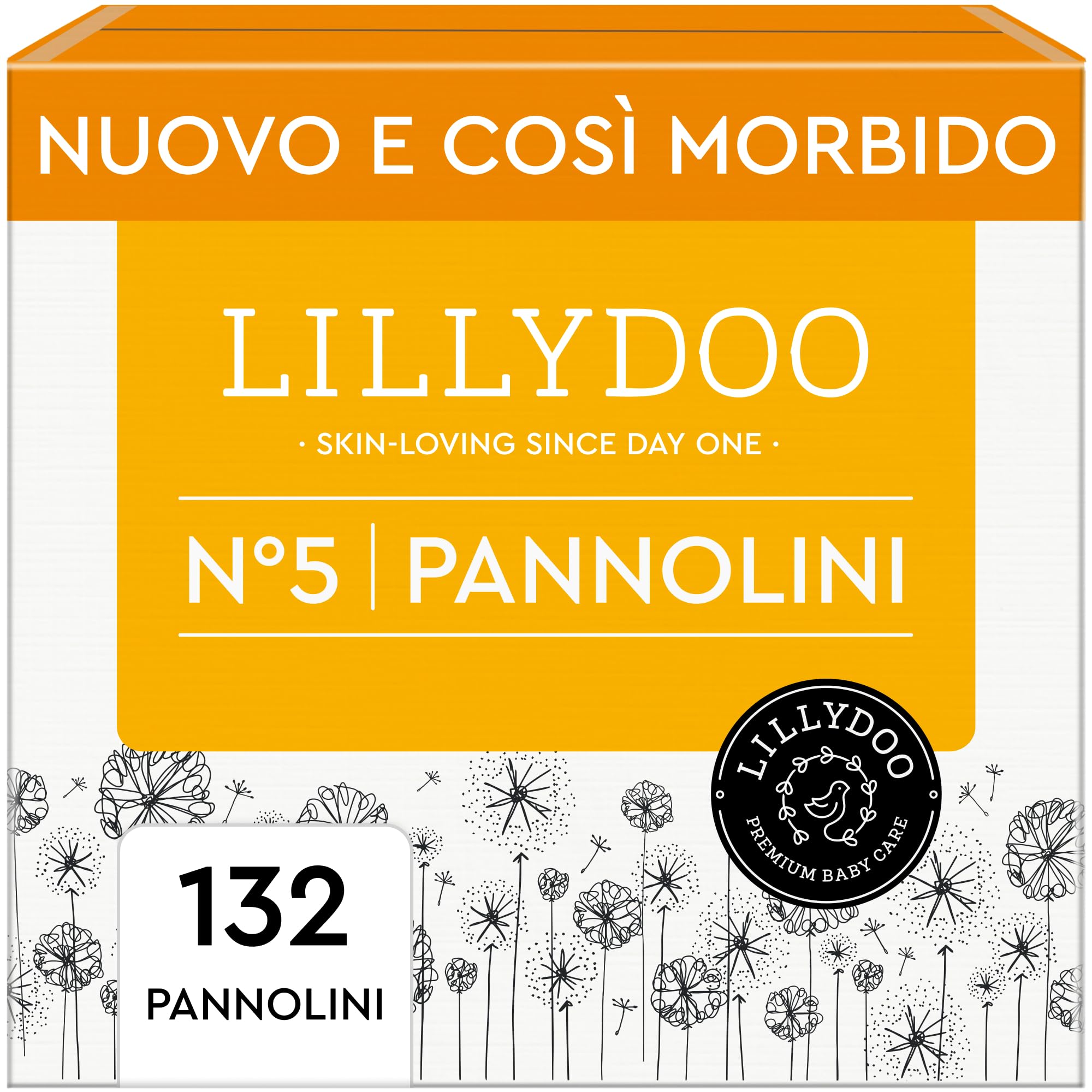Pannolini LILLYDOO delicati sulla pelle - taglia 5 (11-16 kg), pacco scorta (132 unità), protezione contro le fuoriuscite, morbidi, senza profumi & lozioni e dermatologicamente testati