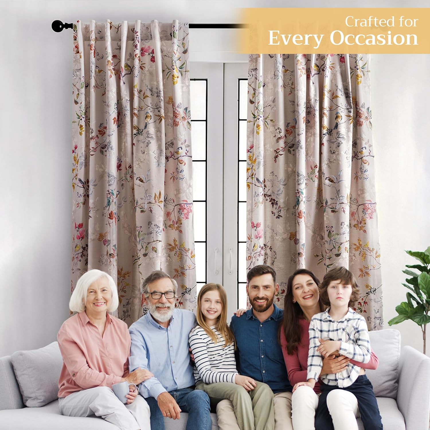 Maison d' Hermine Curtains for Living Room 100% Cotton 108 inch Length Two Panel Light Filtering Curtains for Windows with Rod and Loop Pockets Easter Decorations (Equinoxe - Multi, 50" W x 108" L)