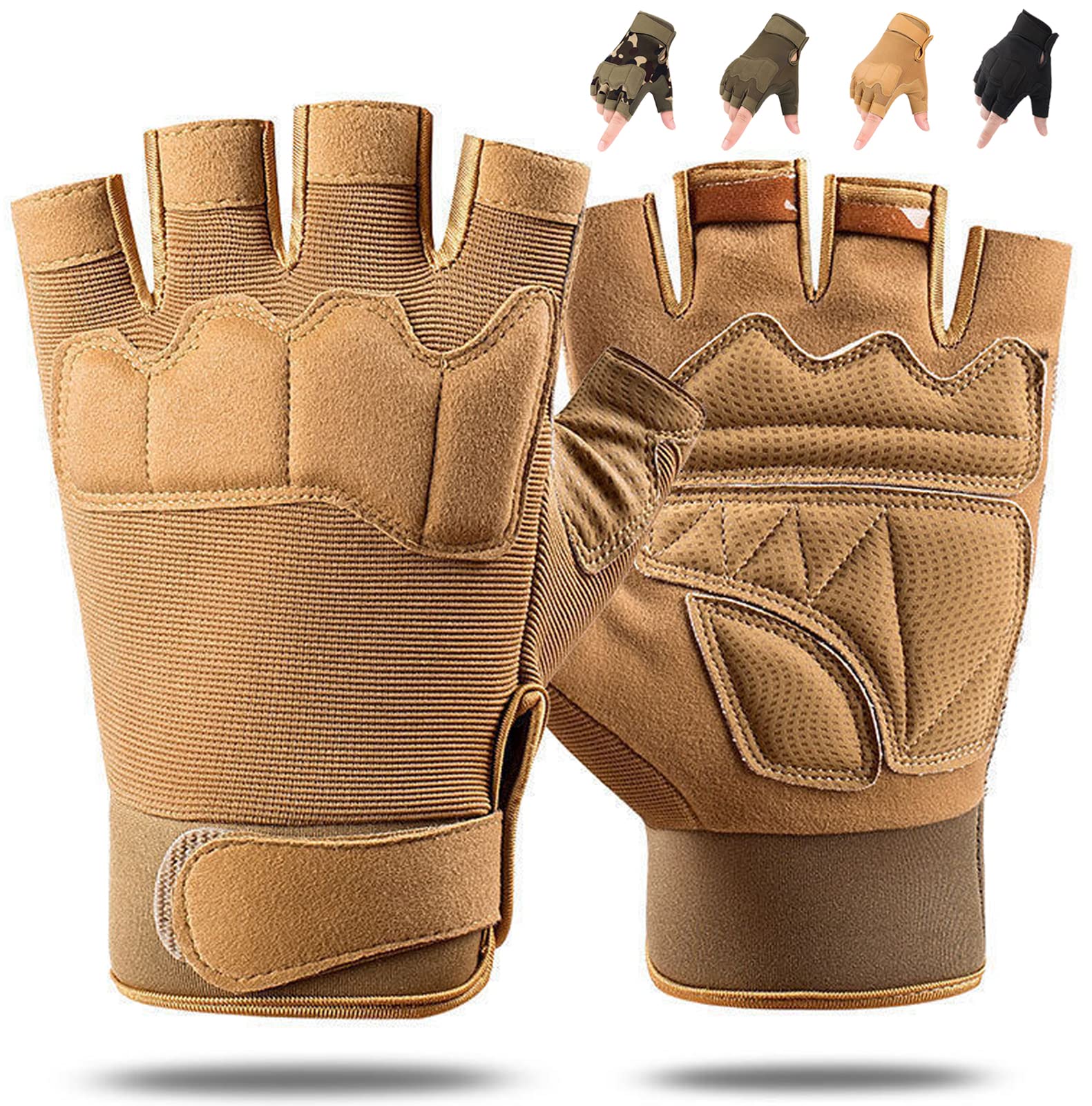 Vviitop Fingerless Gloves Half Finger Cycling Motorcycle Hiking Climbing Driving Work Gloves (X-Large, Tan)