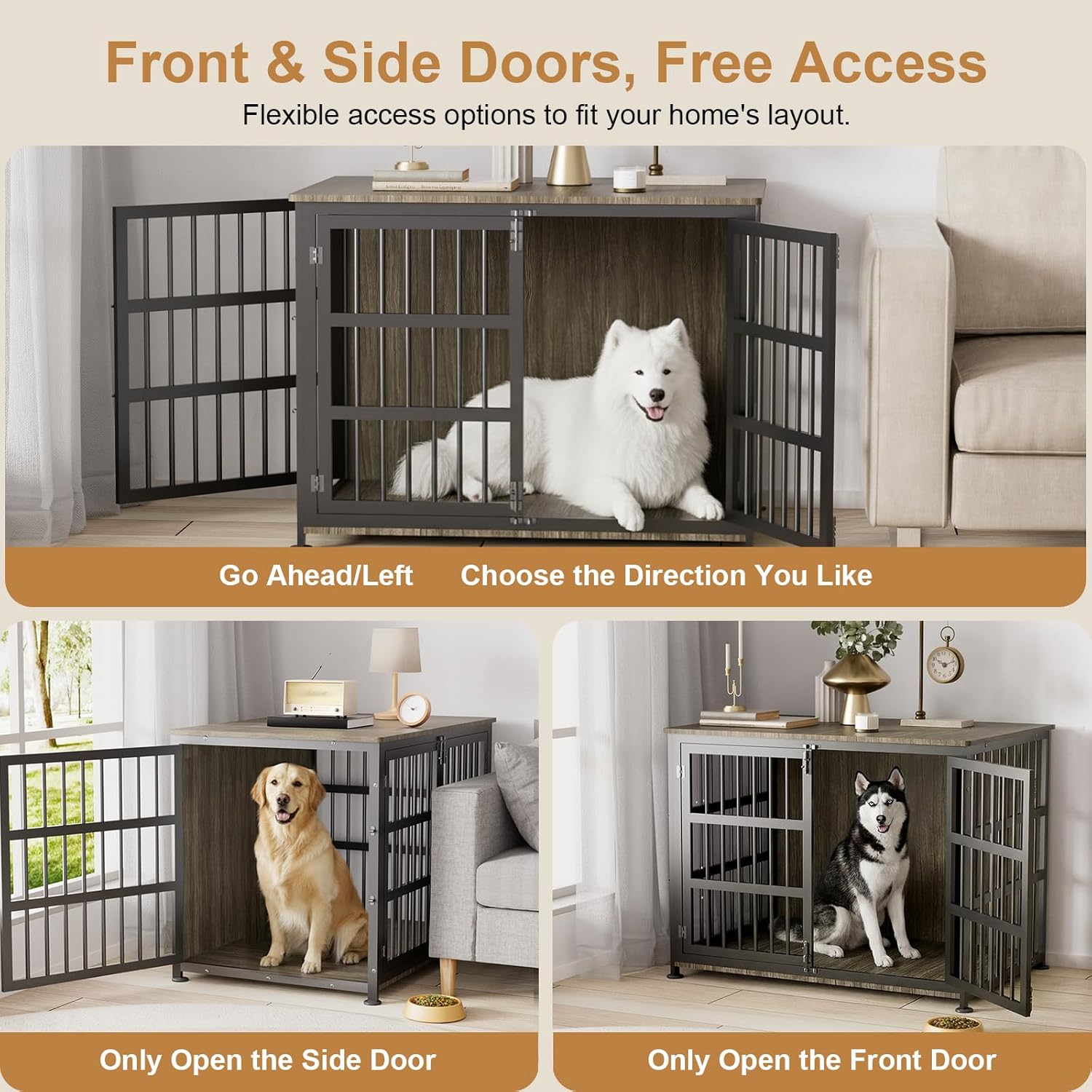 41" Furniture Style Large Dog Crate with Wheels, Chew-Resistant Dog Kennel Furniture Indoor for Large & Medium Dogs, 40.8" L x 28.3" W x 30.9" H, Decorate House as TV Stand, End Table —Grey