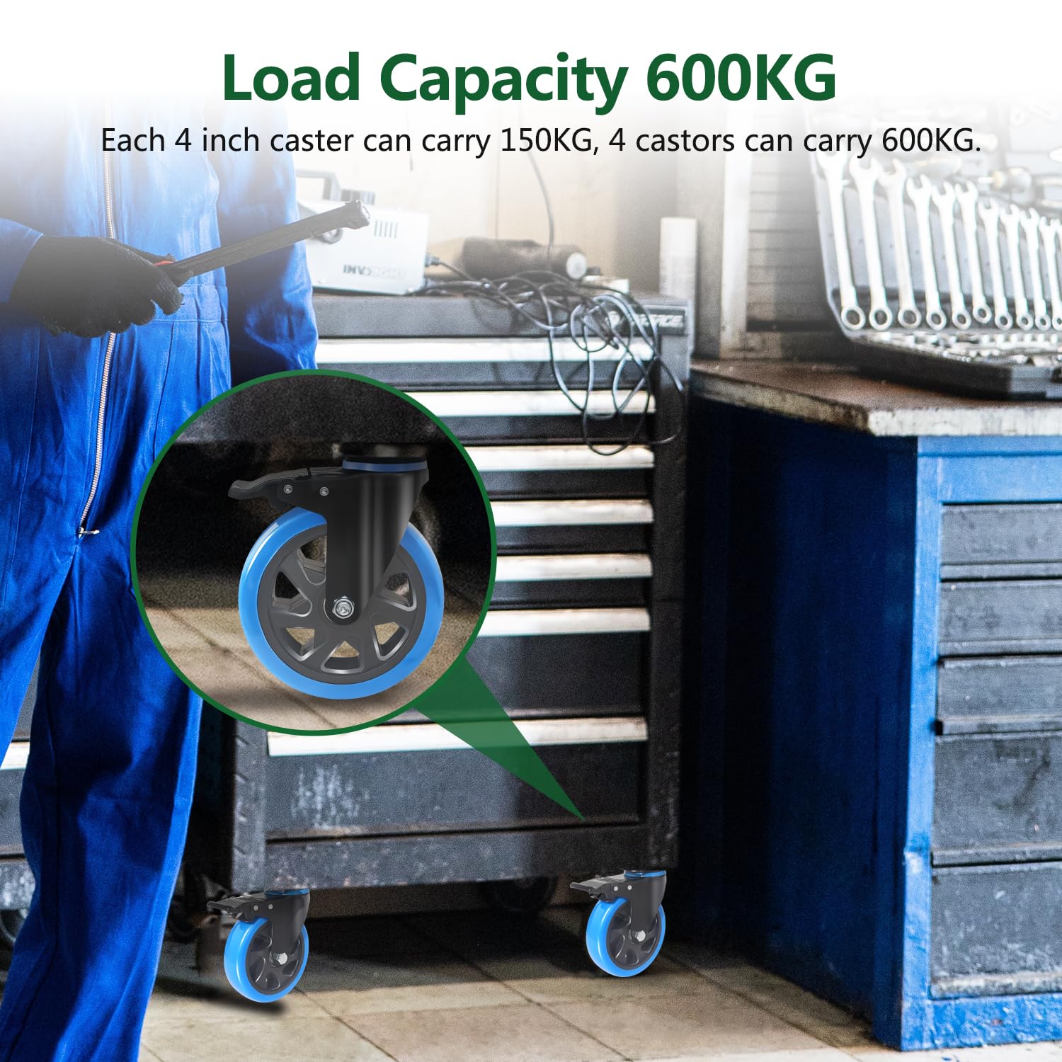 4 Ruote Per Mobili Con Freni - Carico 1500kg, 65mm, Girevoli 360°, Per Carrelli - Foto 8