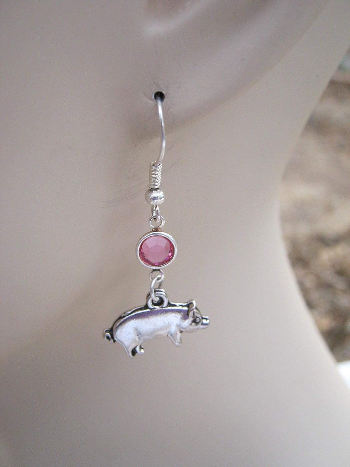 Hog Birthstone Earrings, Personalized Pig Earrings, Animal Earrings, Farm Country Earrings