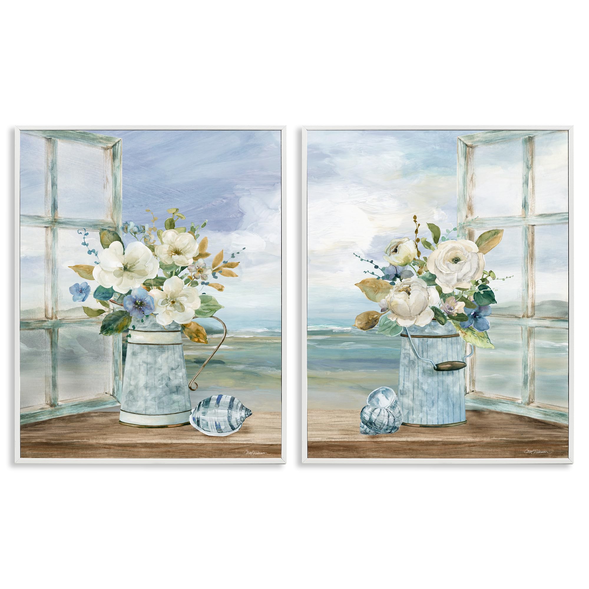 'Seaside Bouquets in Window'| 2pc Framed Giclee Art Set 2