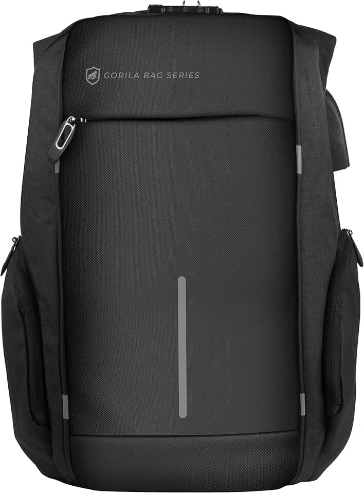 Mochila Casual Unissex Locker 22 Litros com Cadeado padrão TSA Antifurto, Saídas Aux para Cabo USB e Fone P2 Laterais, Bolso Oculto Traseiro, Impermeável, Preta, Gshield