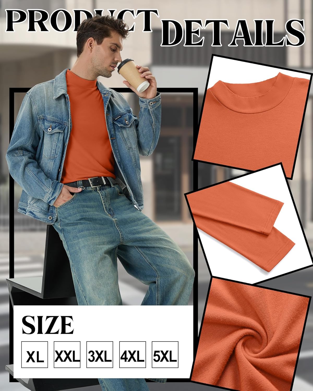 7 Pack Mens Big and Tall Mock Neck Shirts Long Sleeve Turtleneck Plus Size Undershirt Multipack Top - Image 3