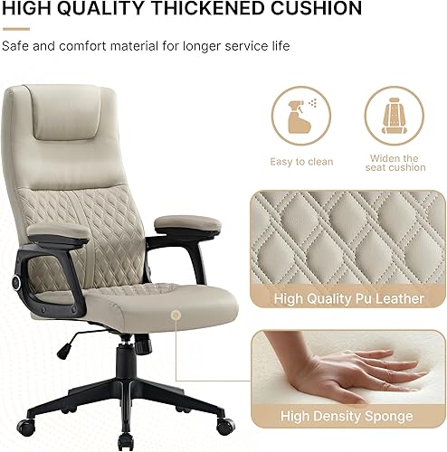 Miniatura 8 de EUREKA ERGONOMIC Silla de oficina de cuero con soporte lumbar, silla de oficina ejecutiva, silla de escritorio ergonómica, cómodos brazos