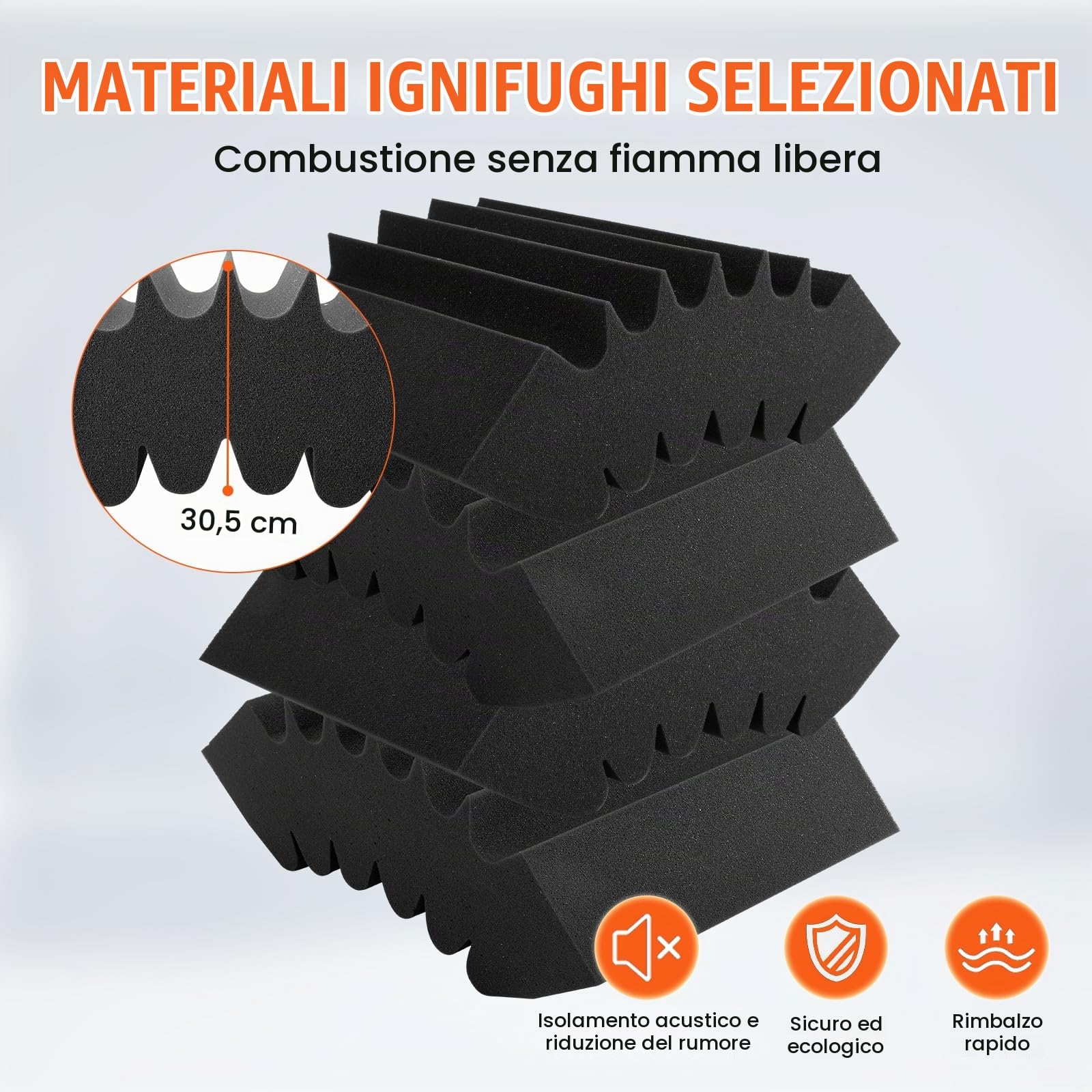 VEVOR Pannelli Acustici in Schiuma, 4 Pezzi 420 x 160 x 300 mm, Pannelli Acustici Adesivi ad Alta Densità, Pannello Acustico, Pannello Fonoassorbente per Pareti e Soffitti di Studi, Nero