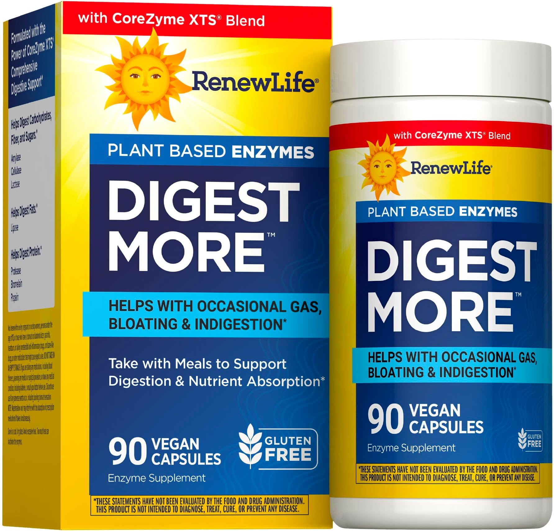 DigestMore Digestive Enzymes | 90 Vegetable Capsules | Plant Based Enzymes | Relieves Occasional Gas, Bloating & Indigestion | Dairy, Soy, and Gluten Free Supplement