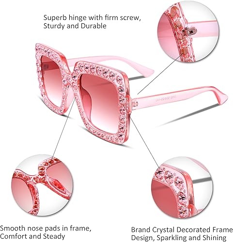 Miniatura 6 de FEISEDY - Gafas de sol de cristal brillante para mujer, gran tamaño, cuadradas, marco grueso, B2283