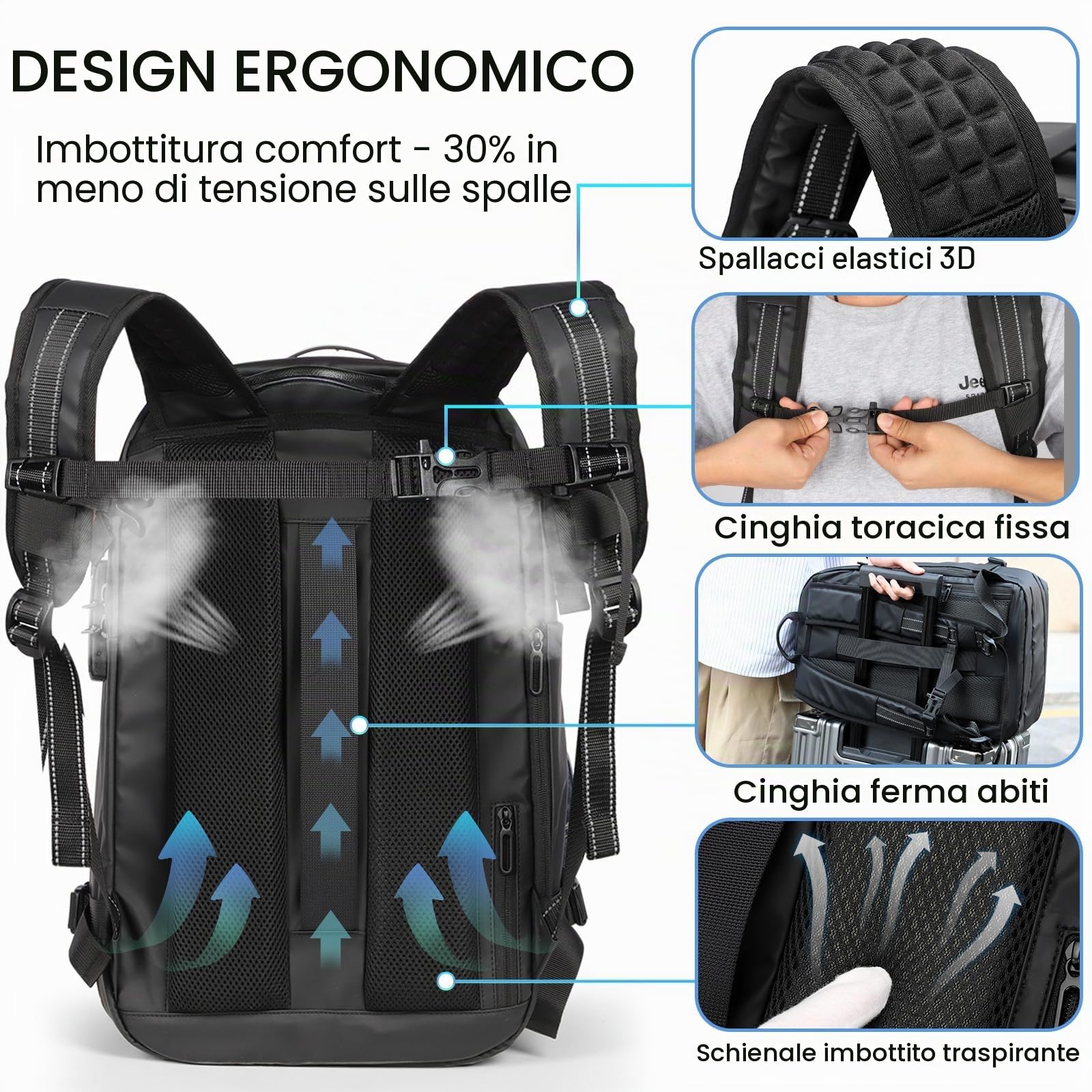 H.yeed Travel Backpack, Expandable 30L-60L Vacuum Backpack with USB&Type-C Charging Port and Pump, Waterproof Lightweight Business Rucksack, Wet Dry Separation, Fits 17.3 Inch Laptop