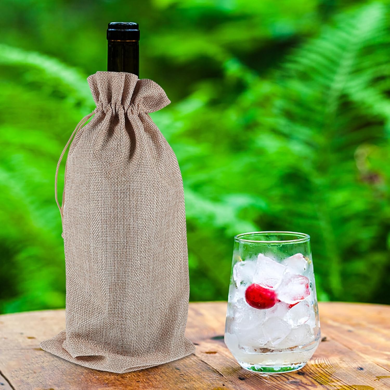 BAZEITFLOW 10pcs Red and Beige Drawstring Wine Bags Burlap Tote Wine Bottle Carrier Bags for Travel Party Wrapping and Bottle Storage