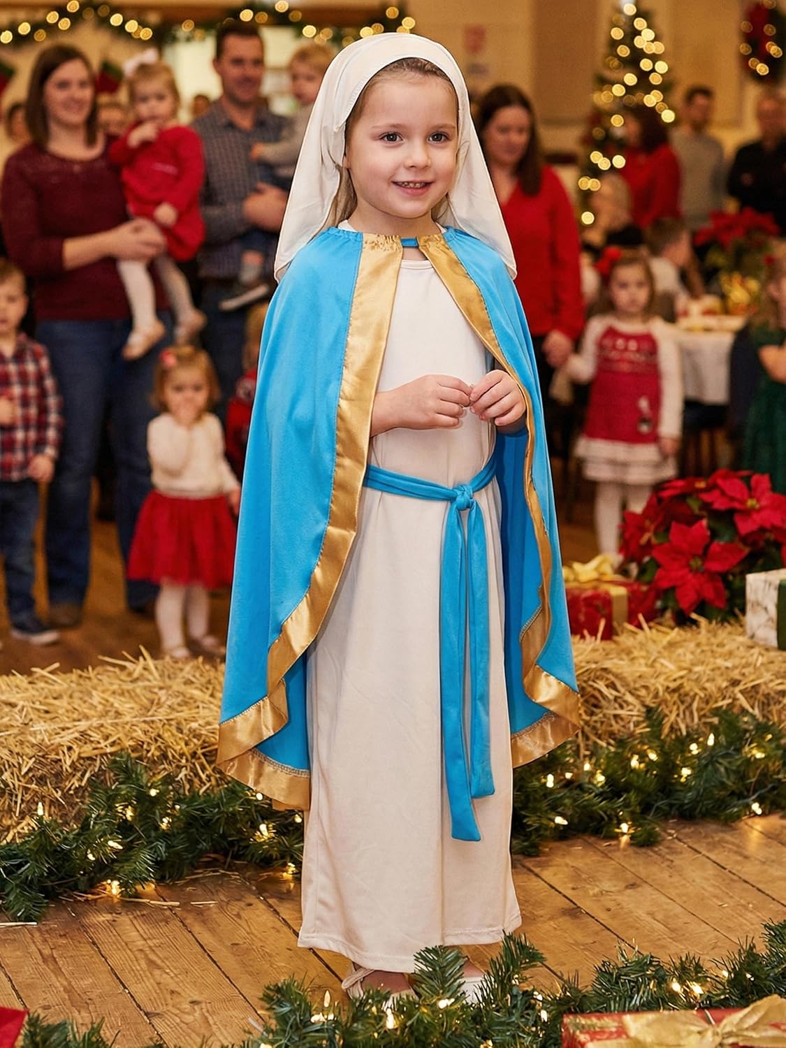 BAKUGOU Virgin Mary Costume for Girls Kids Nativity Play Dress Up Biblical Mary Robe Christmas Religious Costume Outfit - Image 3